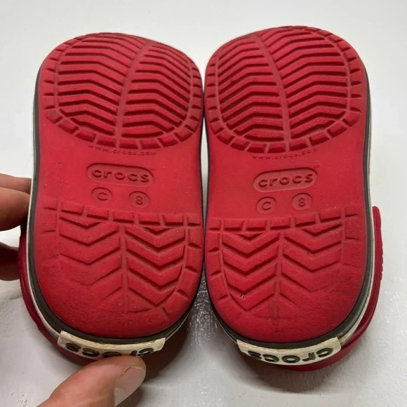 Kids Crocs red with white stripe size 8 - Picture 9 of 12